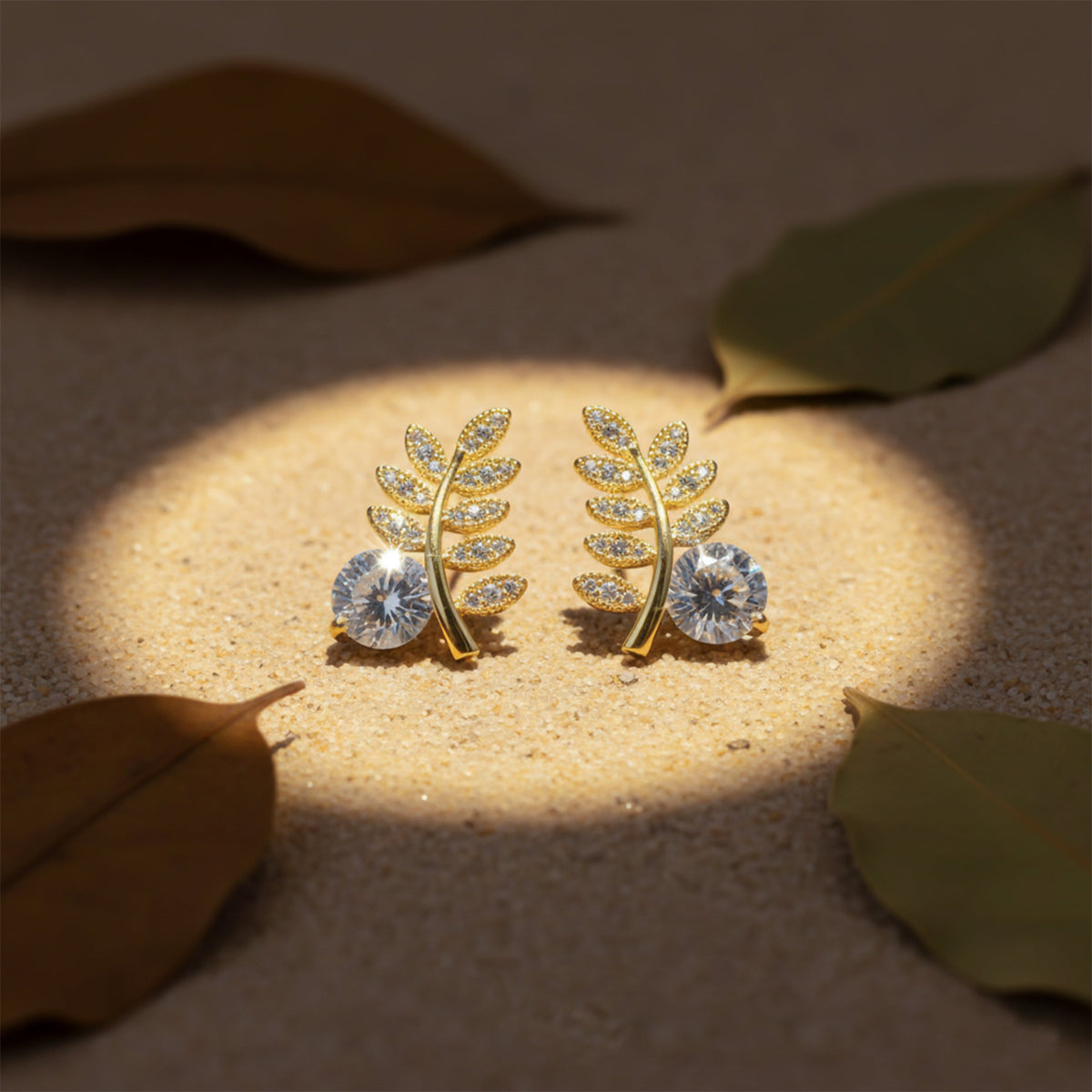 Leaf Solitaire Earrings jewellery product view 4