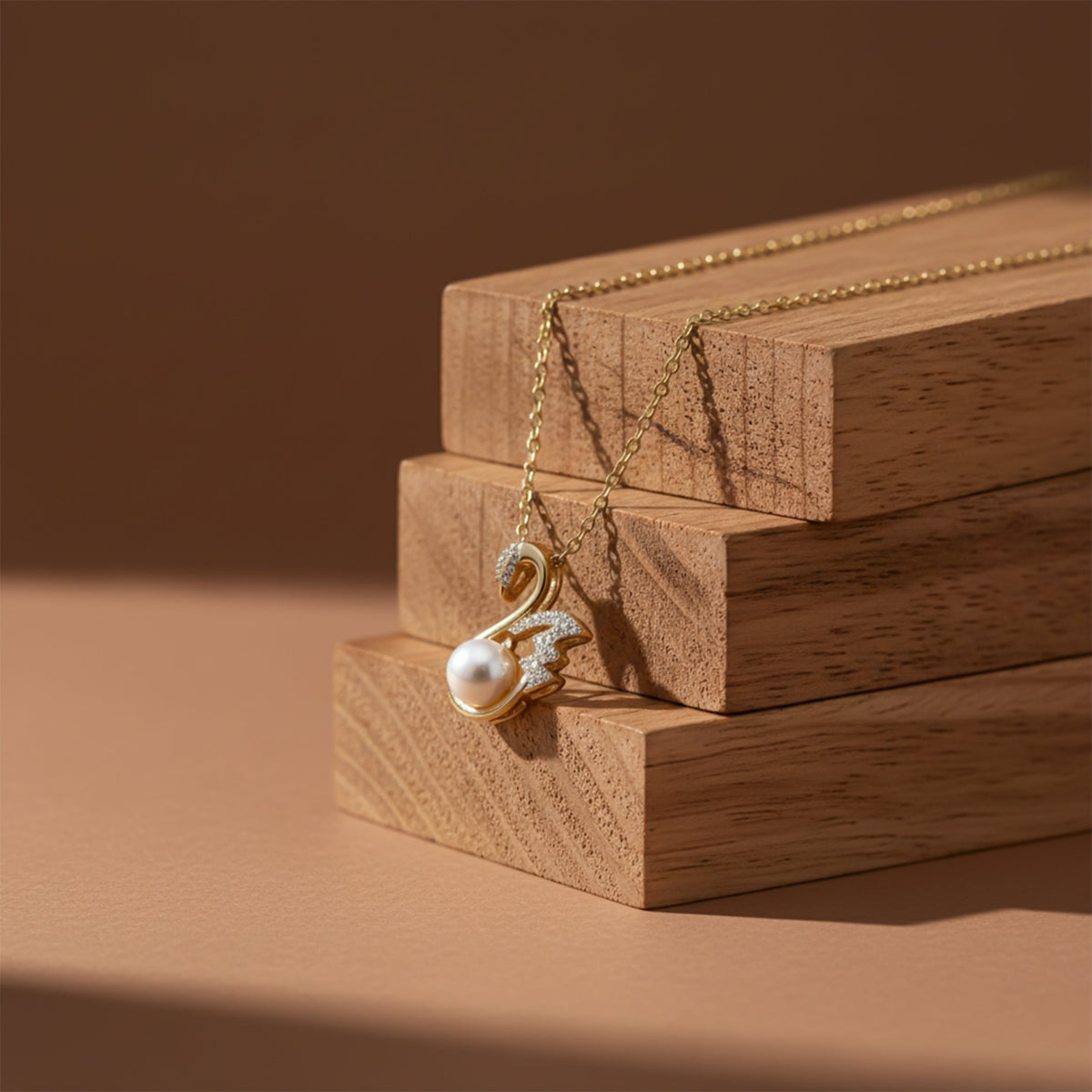 Elegant Swan Pearl Gold Pendant Necklace jewellery product view 1
