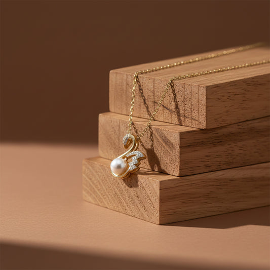 Elegant Swan Pearl Gold Pendant Necklace jewellery product view 1