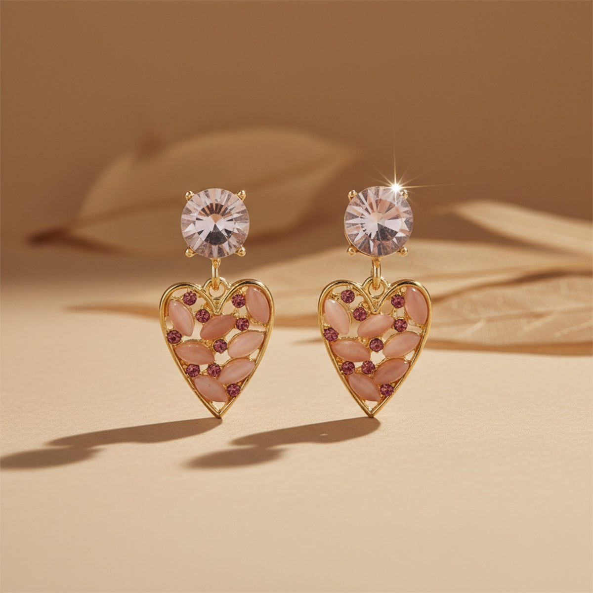Rosé Crystal Heart Earrings jewellery product view 1