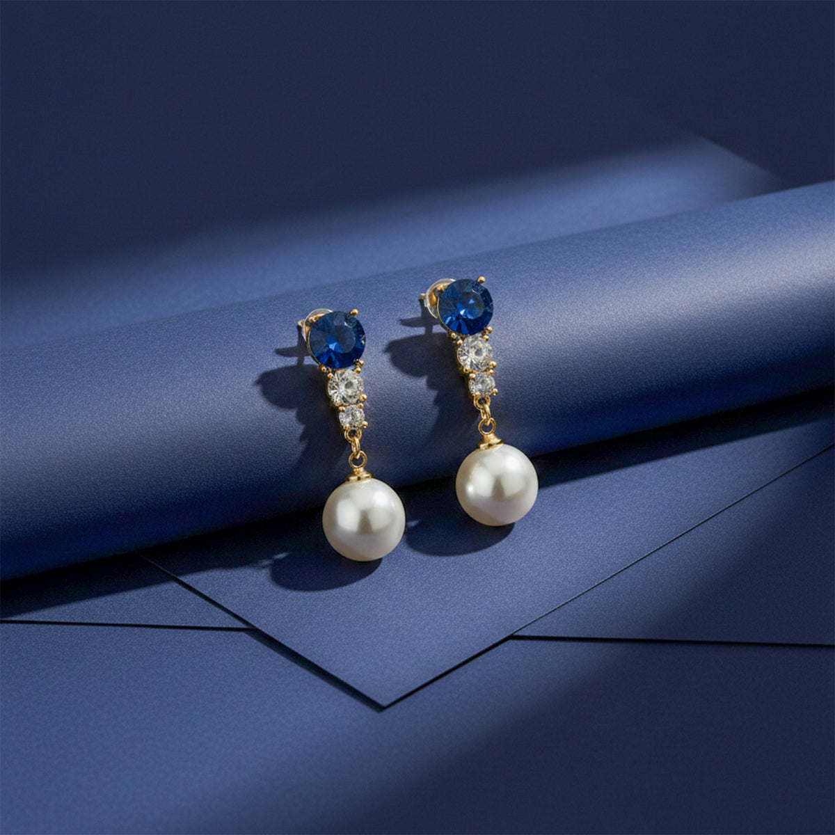Blue Crystal Pearl Earrings jewellery product view 5