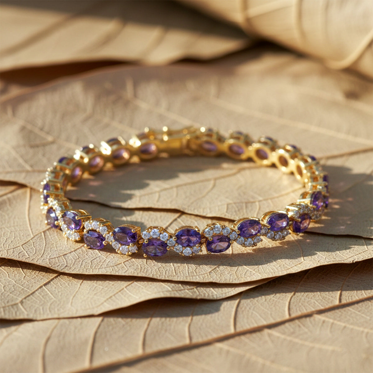 Oval Amethyst Halo Diamond Bracelet jewellery product view 3