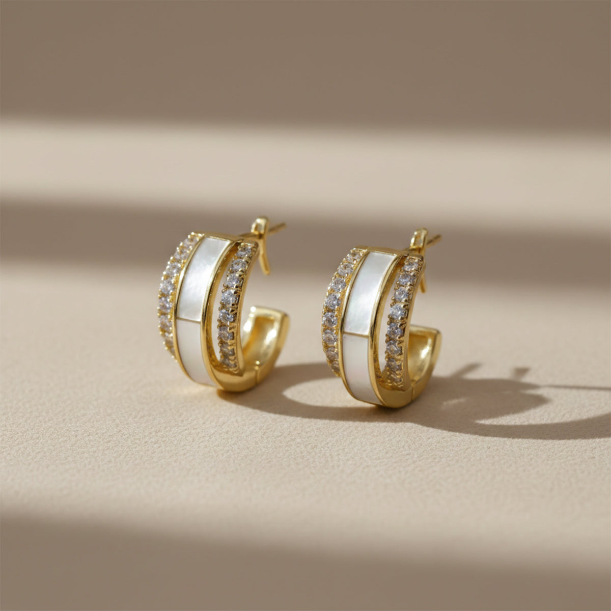 White Enamel Crystal Hoop Earrings jewellery product view 4