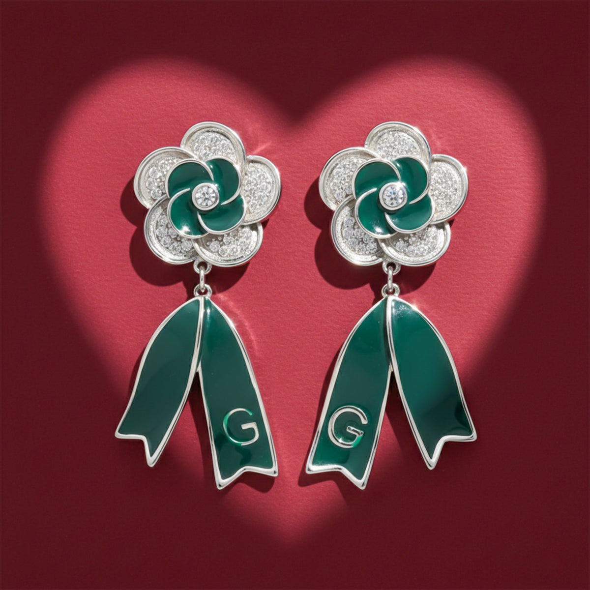 Enamel Floral Ribbon Earrings jewellery product view 4