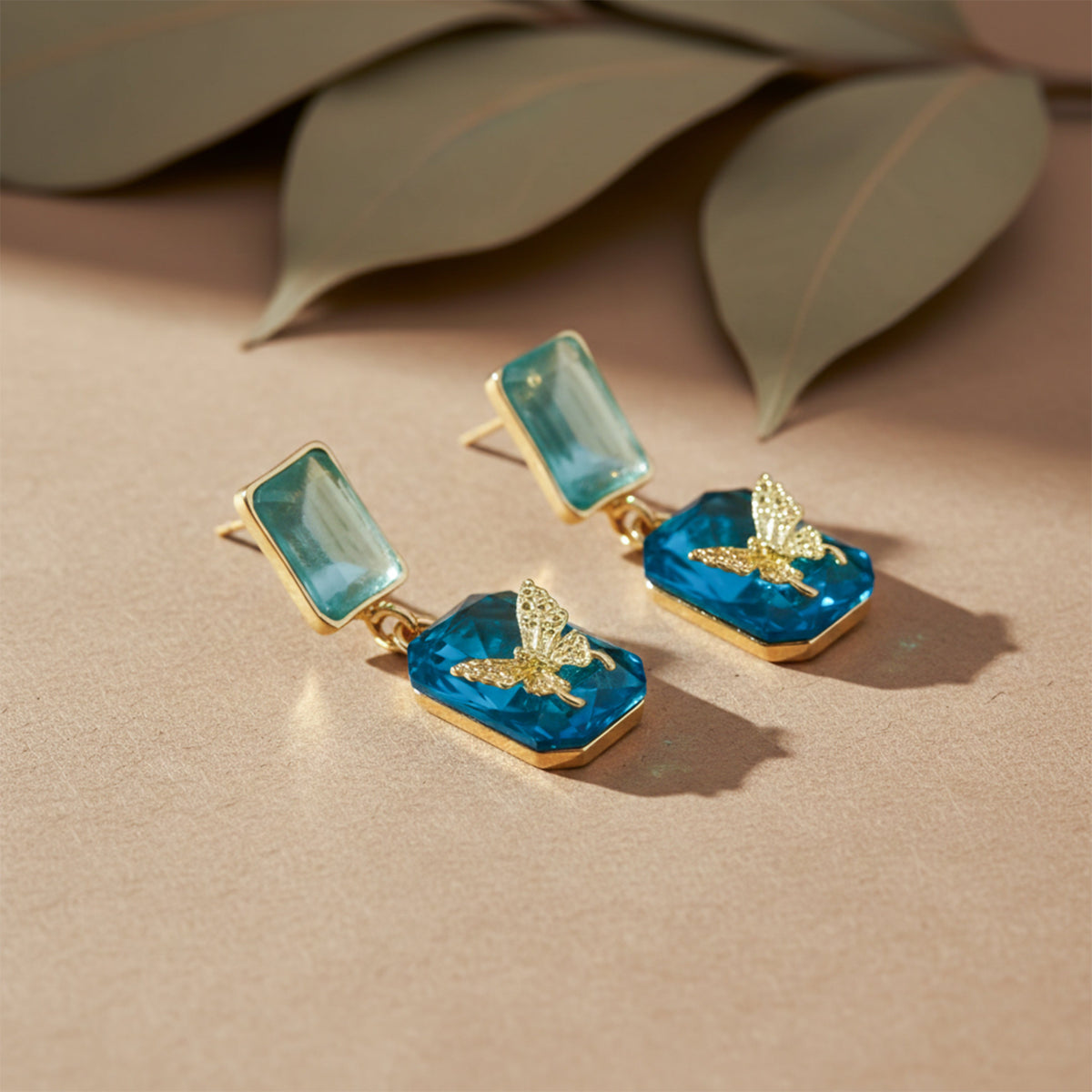 Blue Crystal Butterfly Drop Earrings jewellery product view 4