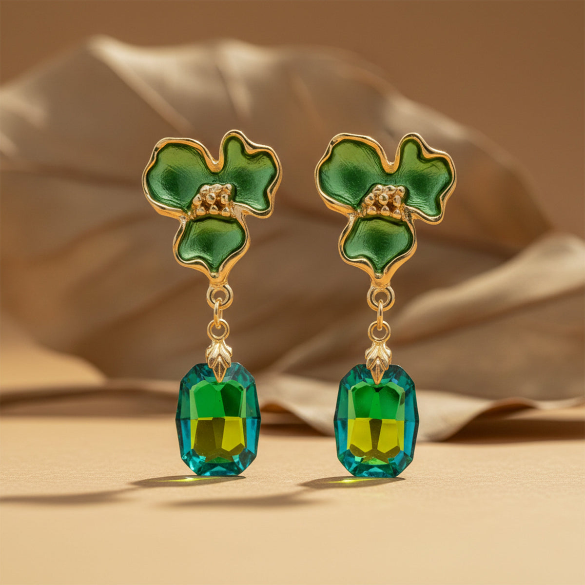 Green Bloom Crystal Earrings jewellery product view 5