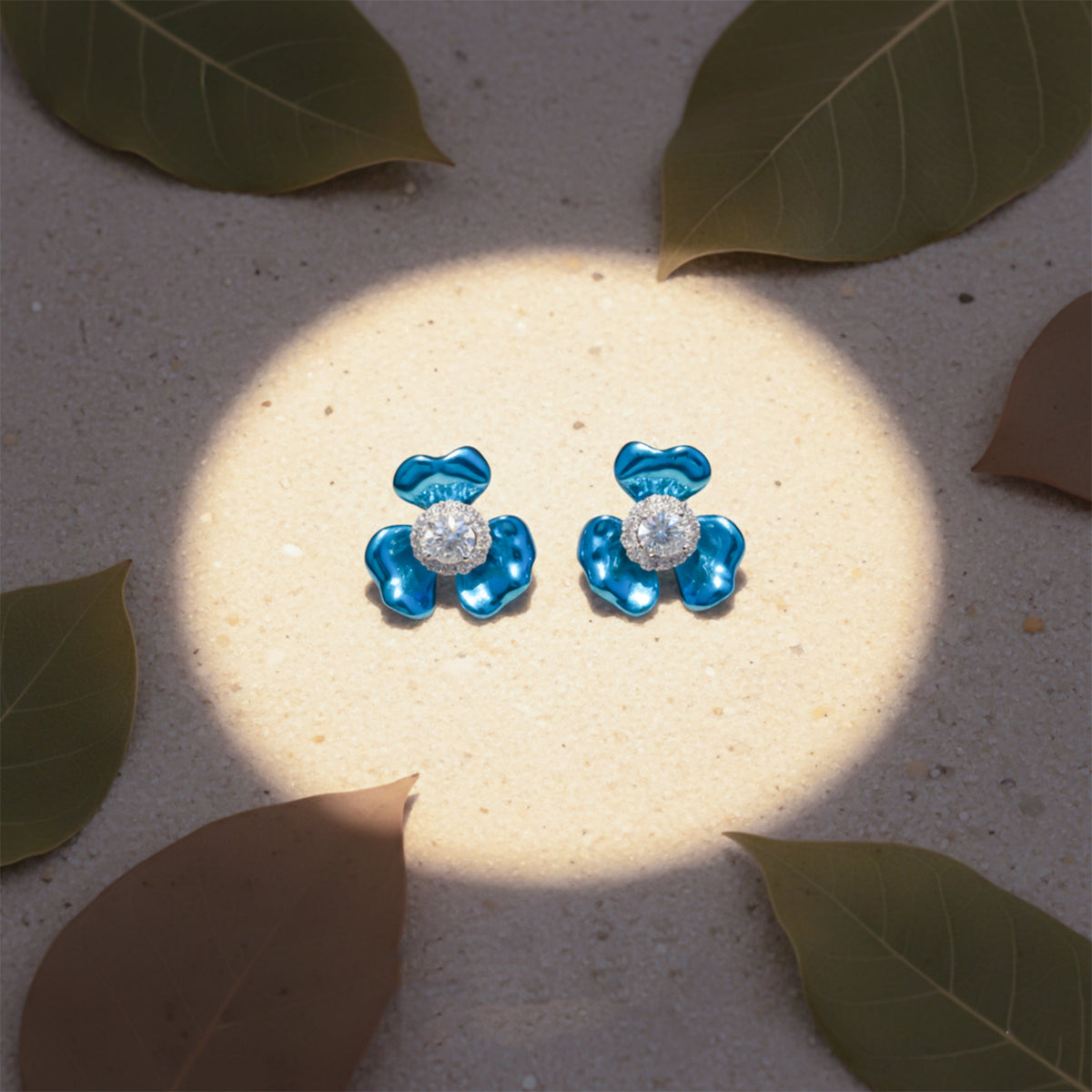 Elite Blue Crystal Bloom Earrings jewellery product view 4