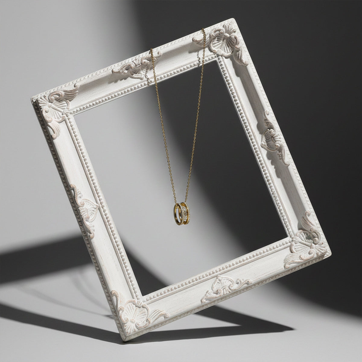 Elegant Gold Double Hoop Diamond Pendant Necklace jewellery product view 6