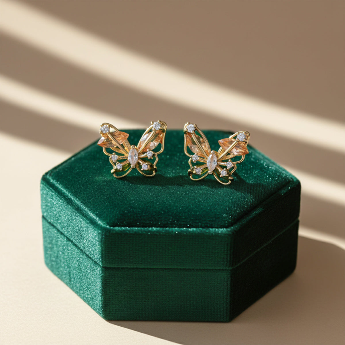 Luxury Crystal Butterfly Gold Earrings jewellery product view 5