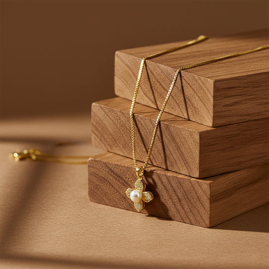Classic Gold Pearl Blossom Necklace jewellery product view 1