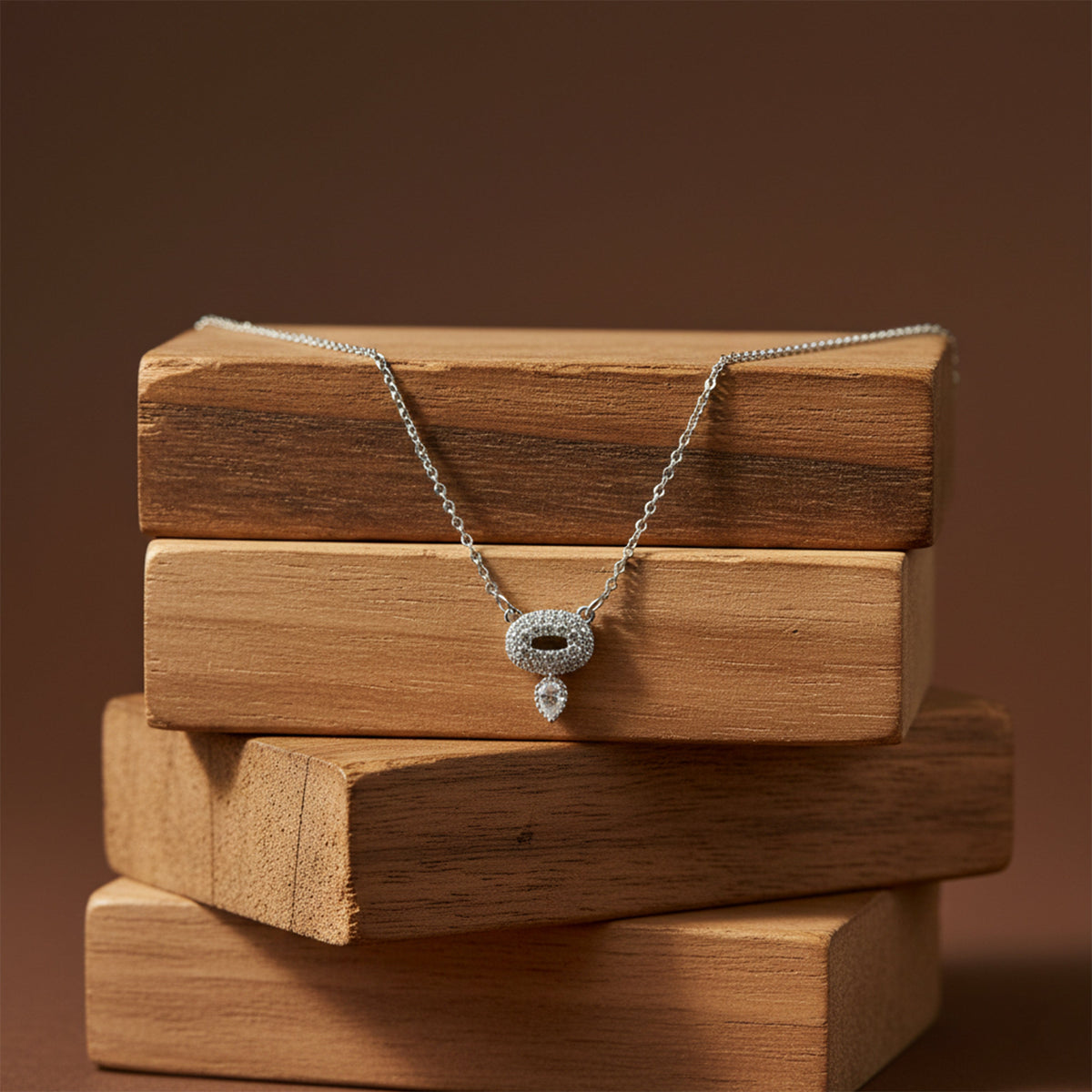 Luxury Halo Diamond Silver Necklace jewellery product view 1