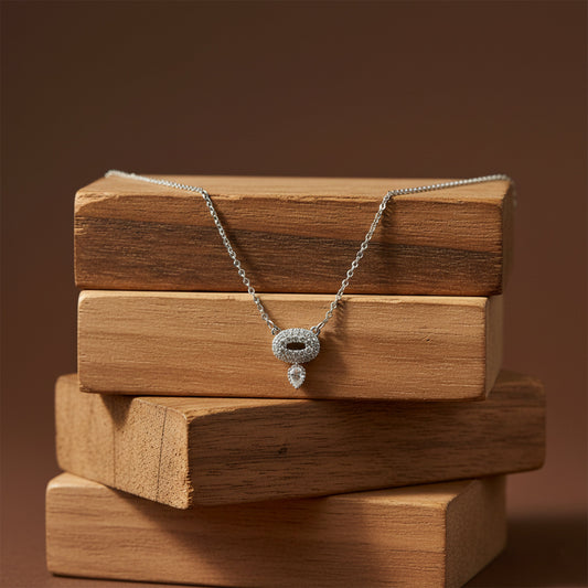 Luxury Halo Diamond Silver Necklace jewellery product view 1