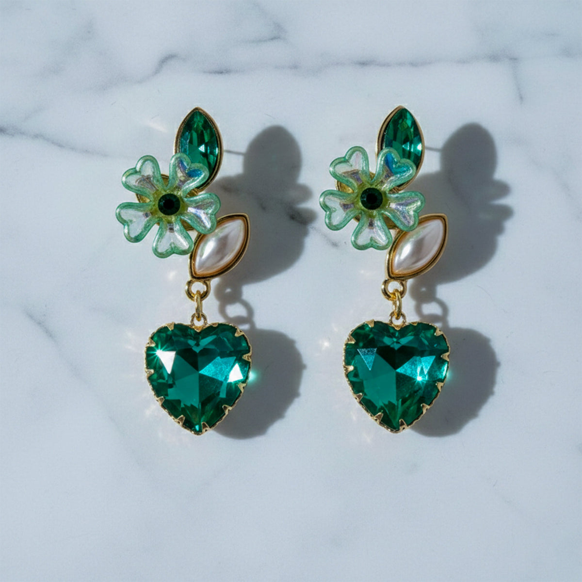 Green Luxe Floral Heart Earrings jewellery product view 6