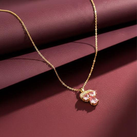 Royal Pink Crystal Leaf Pendant Necklace jewellery product view 2