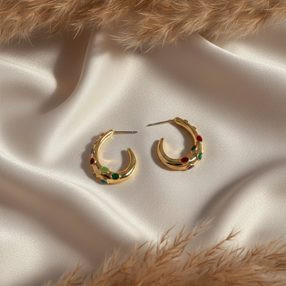 LuxeNova Colorstone Hoop Earrings jewellery product view 1