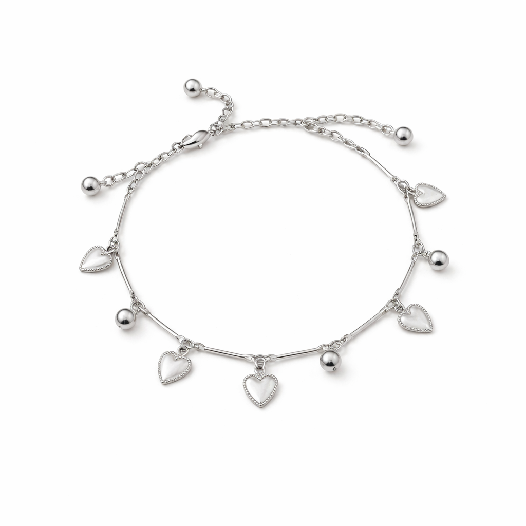 Delicate Silver Heart Charm Anklet jewellery product view 4