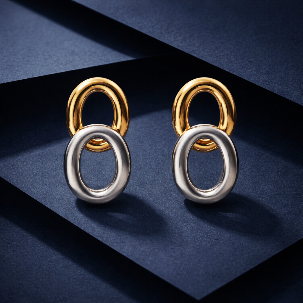Timeless Dual Link Gold Silver Earrings jewellery product view 4