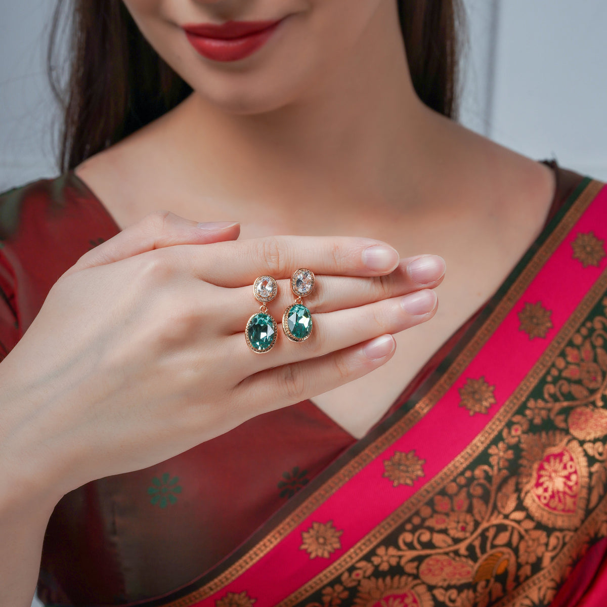 Veloura Emerald Glow Drop Earrings jewellery product view 7