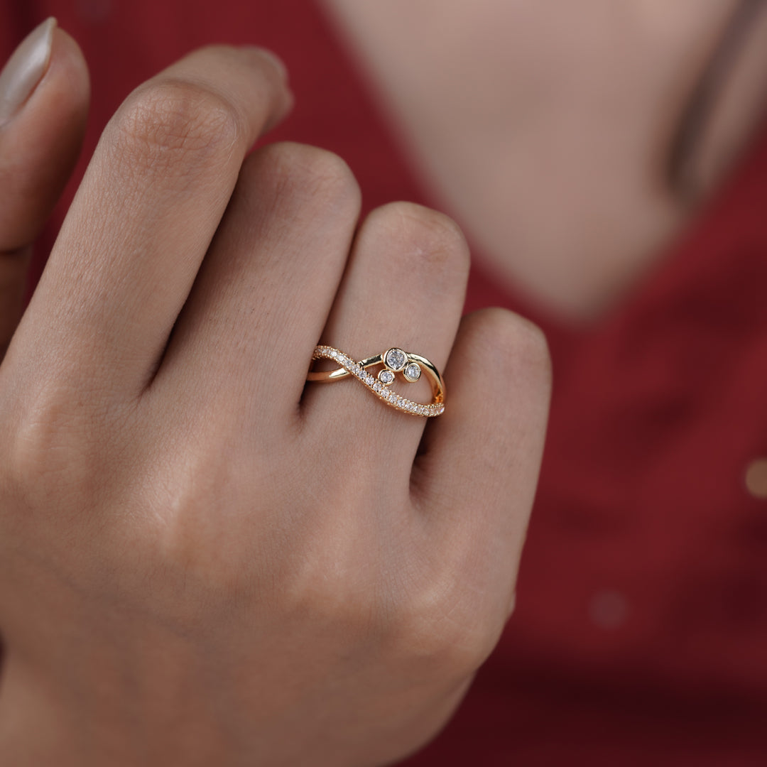 Royal Diamond Crossover Gold Ring jewellery product view 6