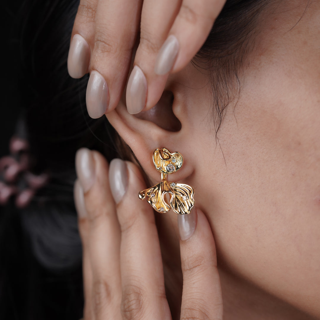 Elite Golden Petal Pearl Earrings jewellery product view 8
