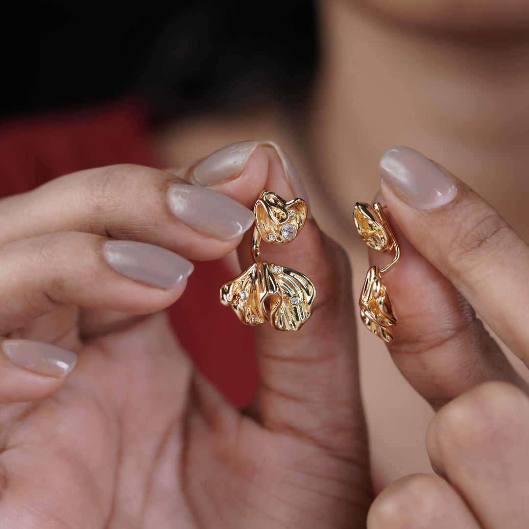 Elite Golden Petal Pearl Earrings jewellery product view 11