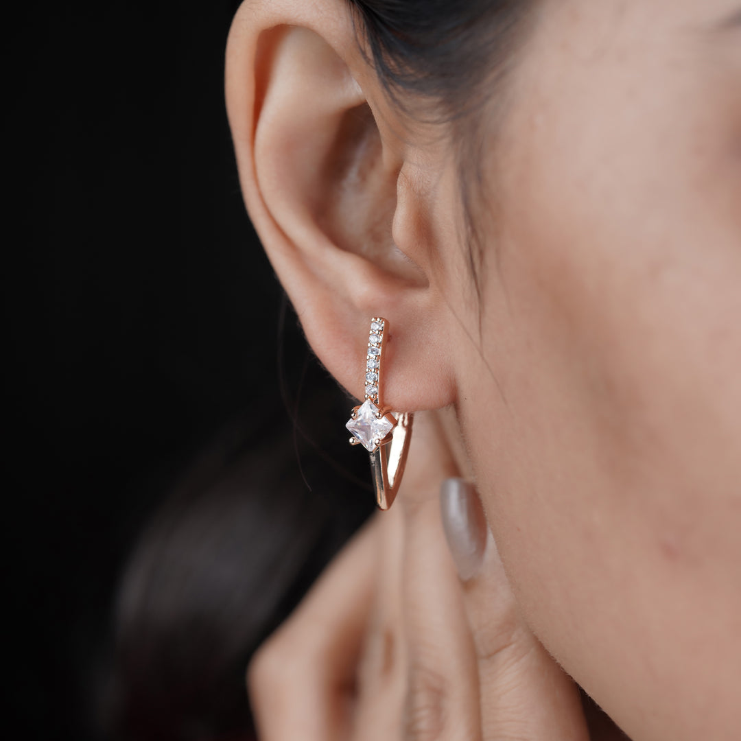Rose Gold V Shape Crystal Earrings jewellery product view 6