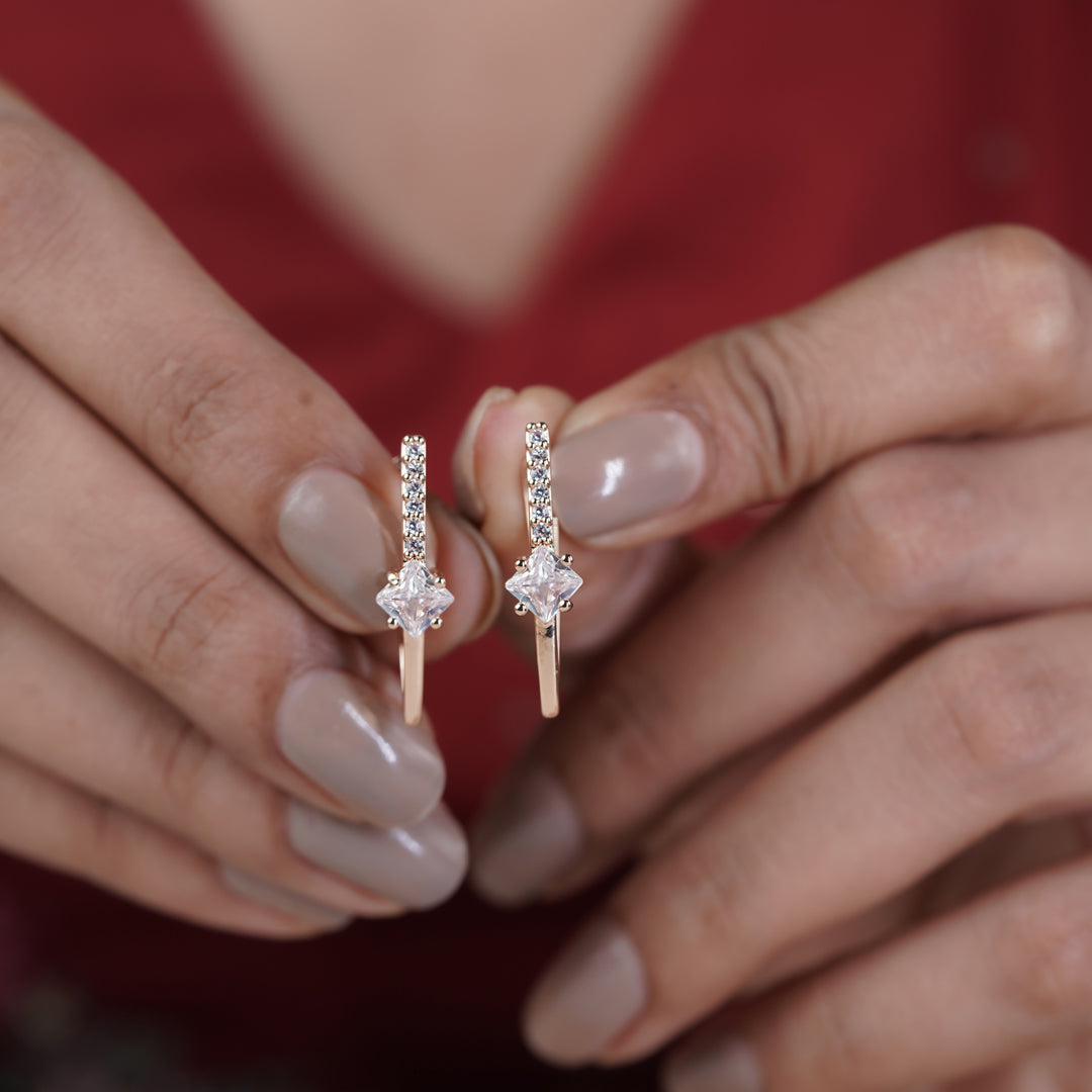 Rose Gold V Shape Crystal Earrings jewellery product view 8