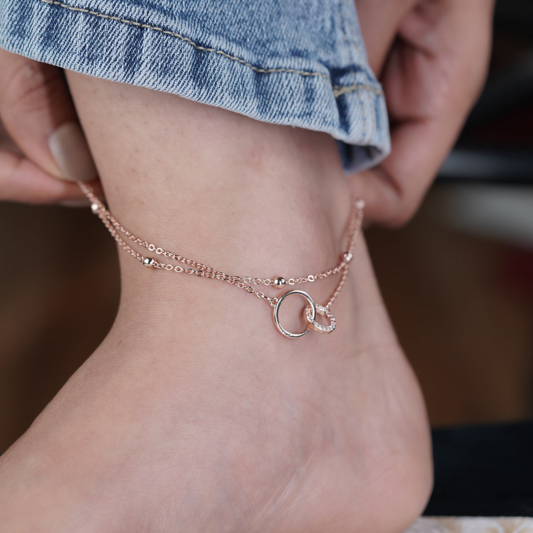 Interlocking Circle Rose Gold Anklet jewellery product view 6