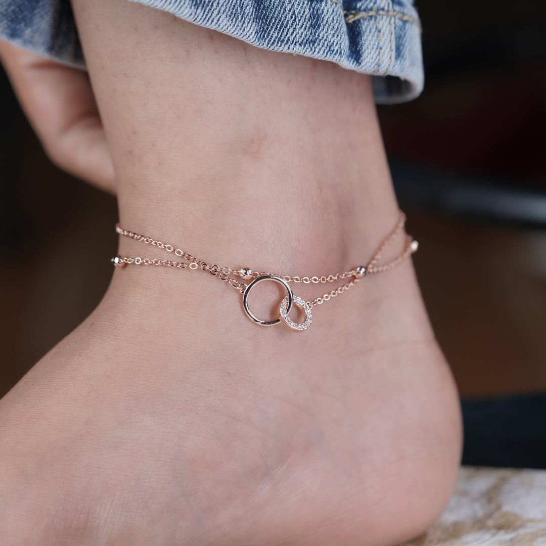 Interlocking Circle Rose Gold Anklet jewellery product view 8