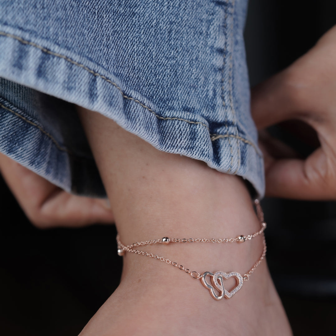 Luxpenny Twin Heart Rose Gold Anklet jewellery product view 6