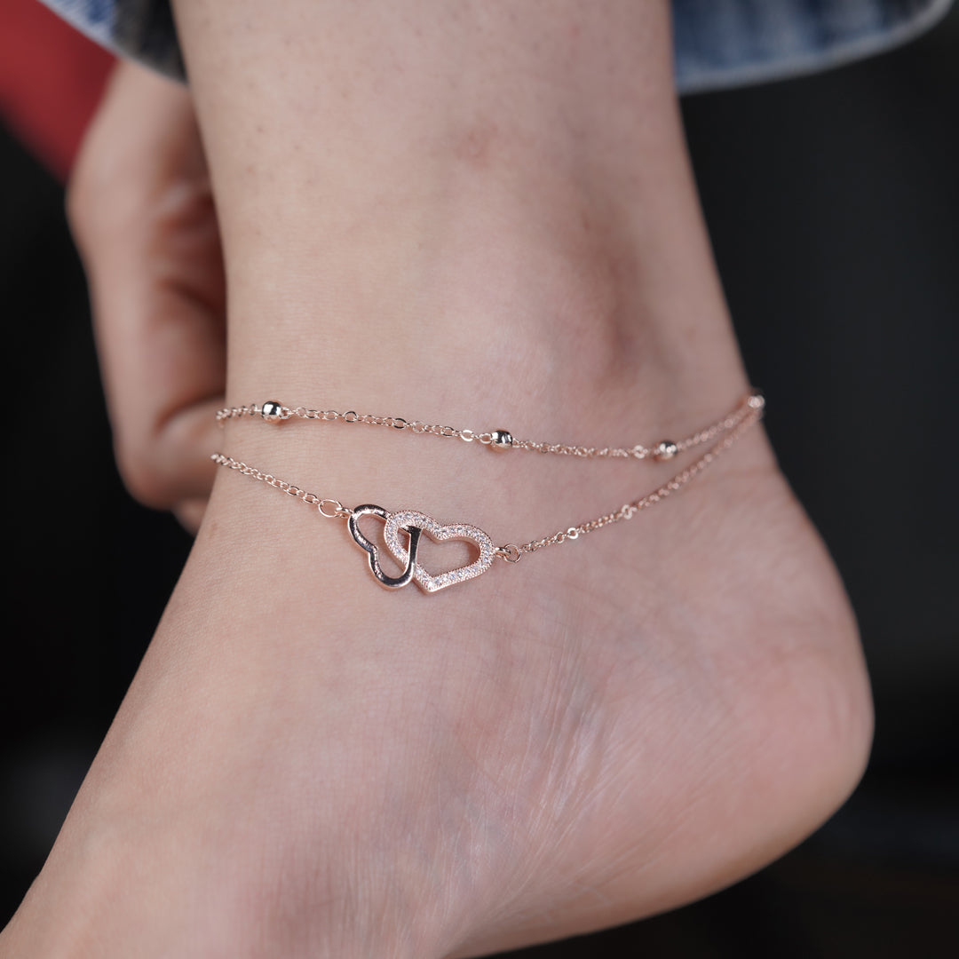 Luxpenny Twin Heart Rose Gold Anklet jewellery product view 1