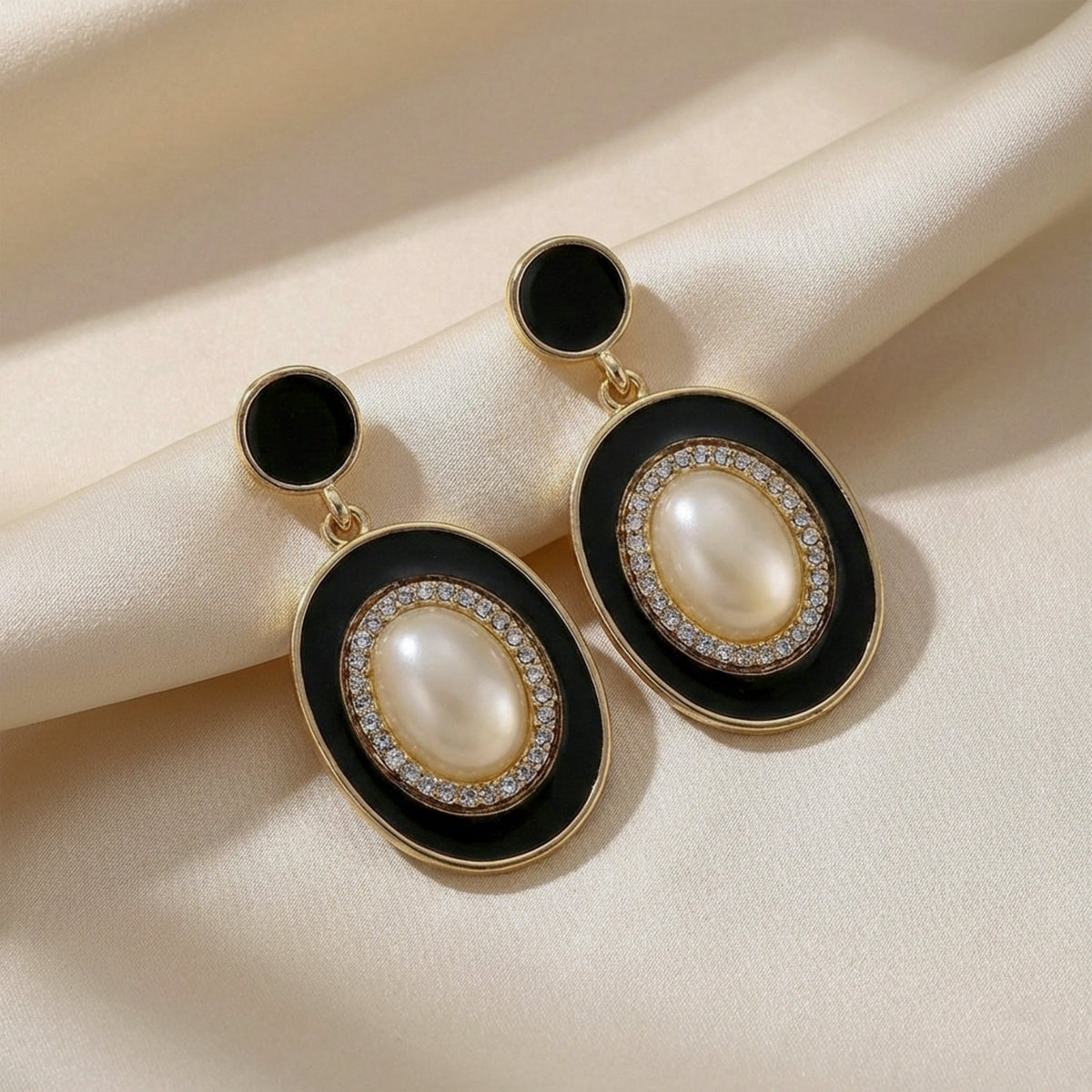 Royal Noir Pearl Halo Drop Earrings jewellery product view 1