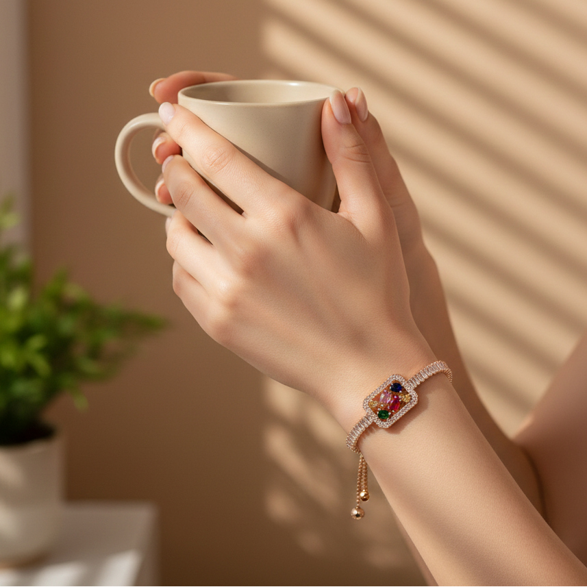 Opulent Multicolor Baguette Stone Bracelet jewellery product view 5