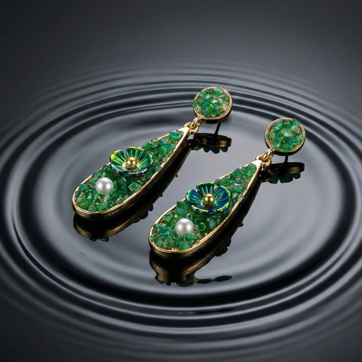 Elegant Green Floral Drop Earrings jewellery product view 6