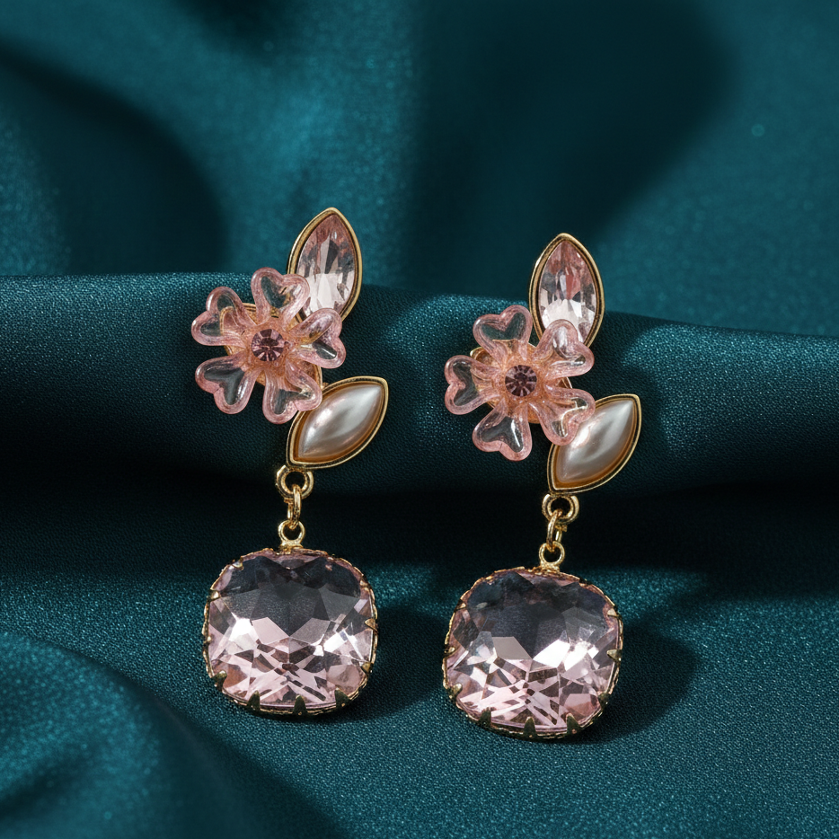 Pink Blossom Elegance Drop Earrings jewellery product view 5