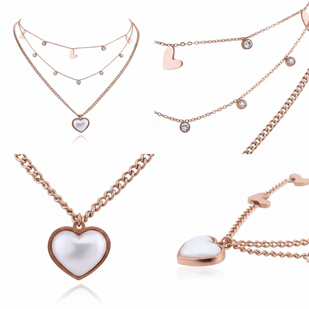 Pearl Heart 2 Layer Chain Necklace jewellery product view 5