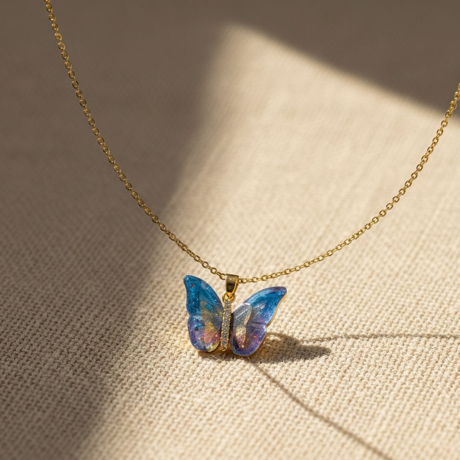 Iridesa Butterfly Gold Pendant Necklace jewellery product view 6