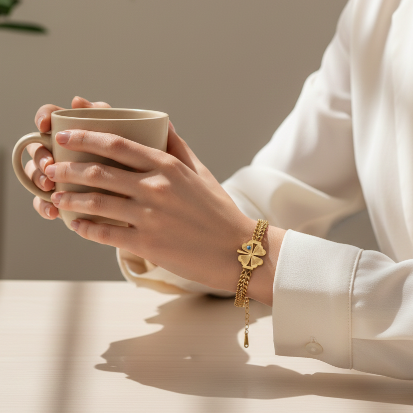 Elite Gold Nazar Clover Bracelet jewellery product view 4