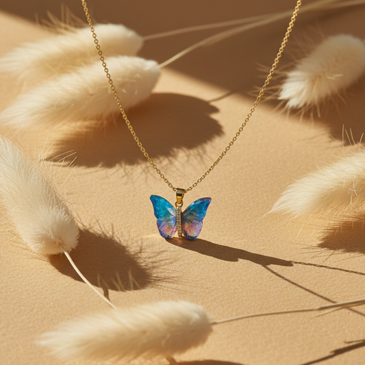 Iridesa Butterfly Gold Pendant Necklace jewellery product view 1
