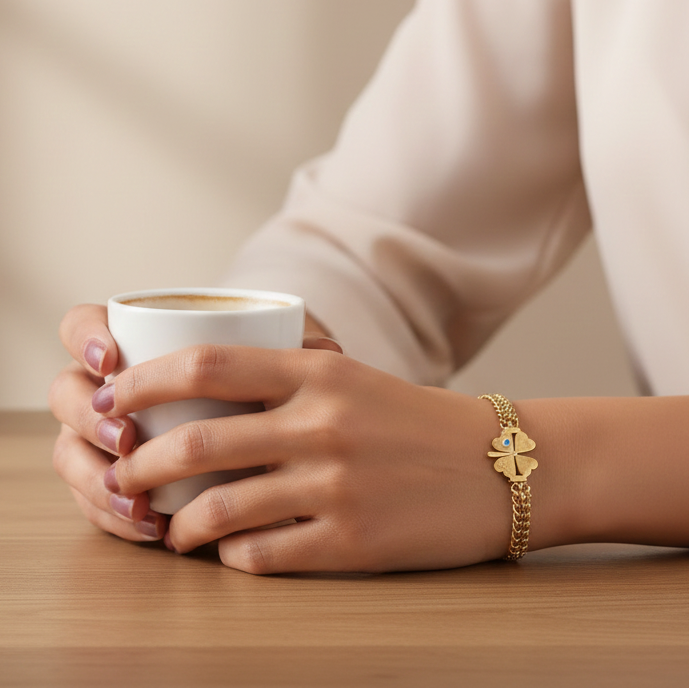 Elite Gold Nazar Clover Bracelet jewellery product view 6