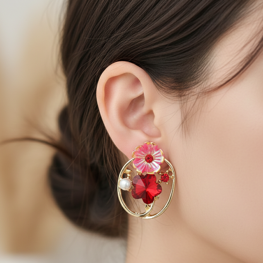 Ruby Petal Charm Earrings jewellery product view 2