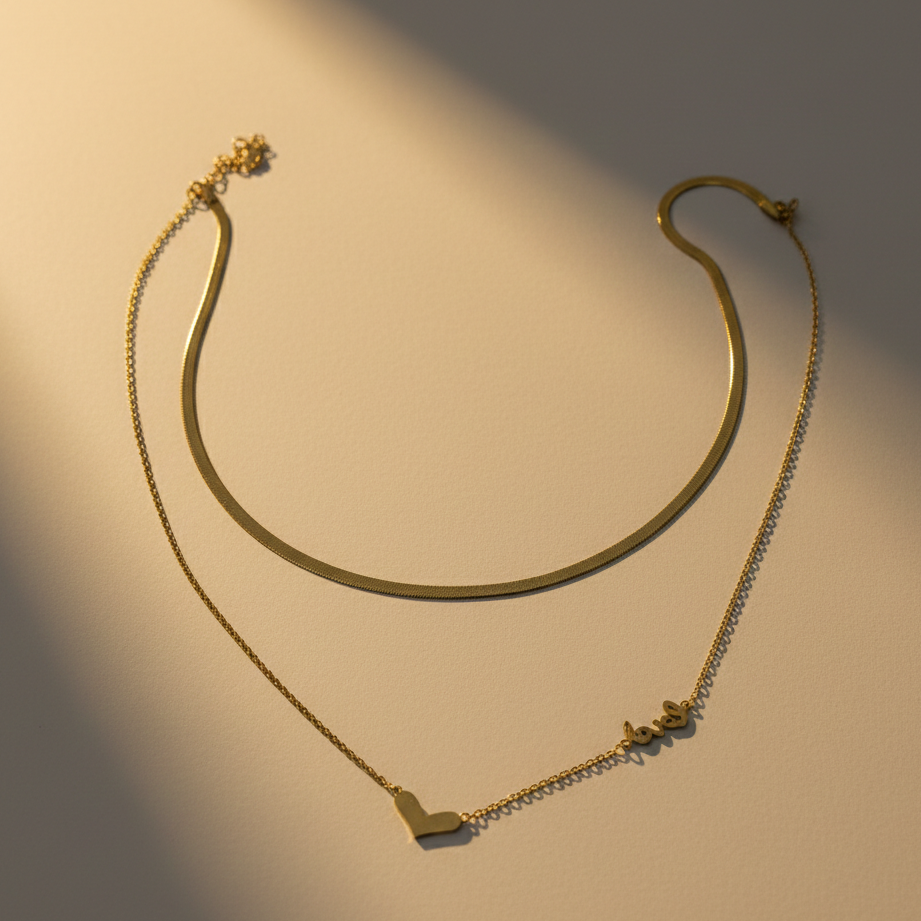 Layered Love Heart Gold Necklace jewellery product view 4