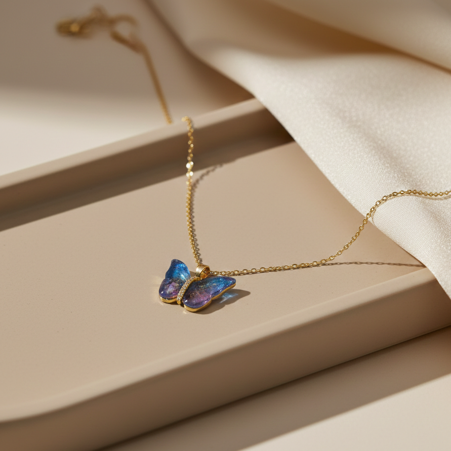Iridesa Butterfly Gold Pendant Necklace jewellery product view 5