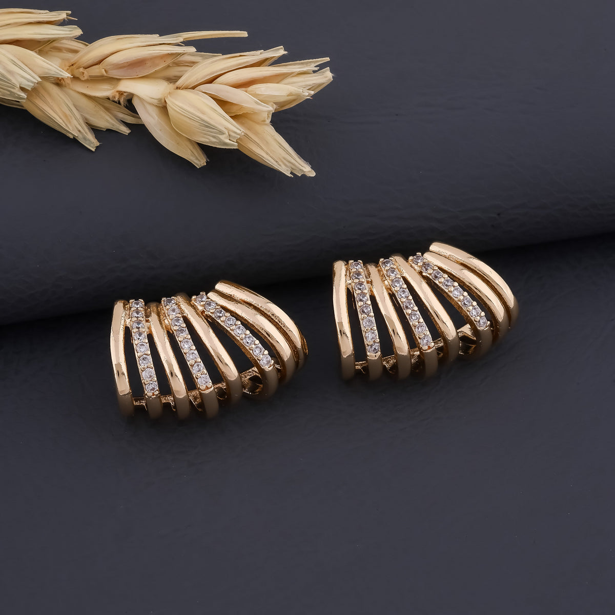 Golden Wave Studs Earrings jewellery product view 2
