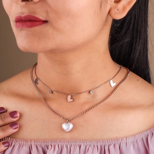 Pearl Heart 2 Layer Chain Necklace jewellery product view 1