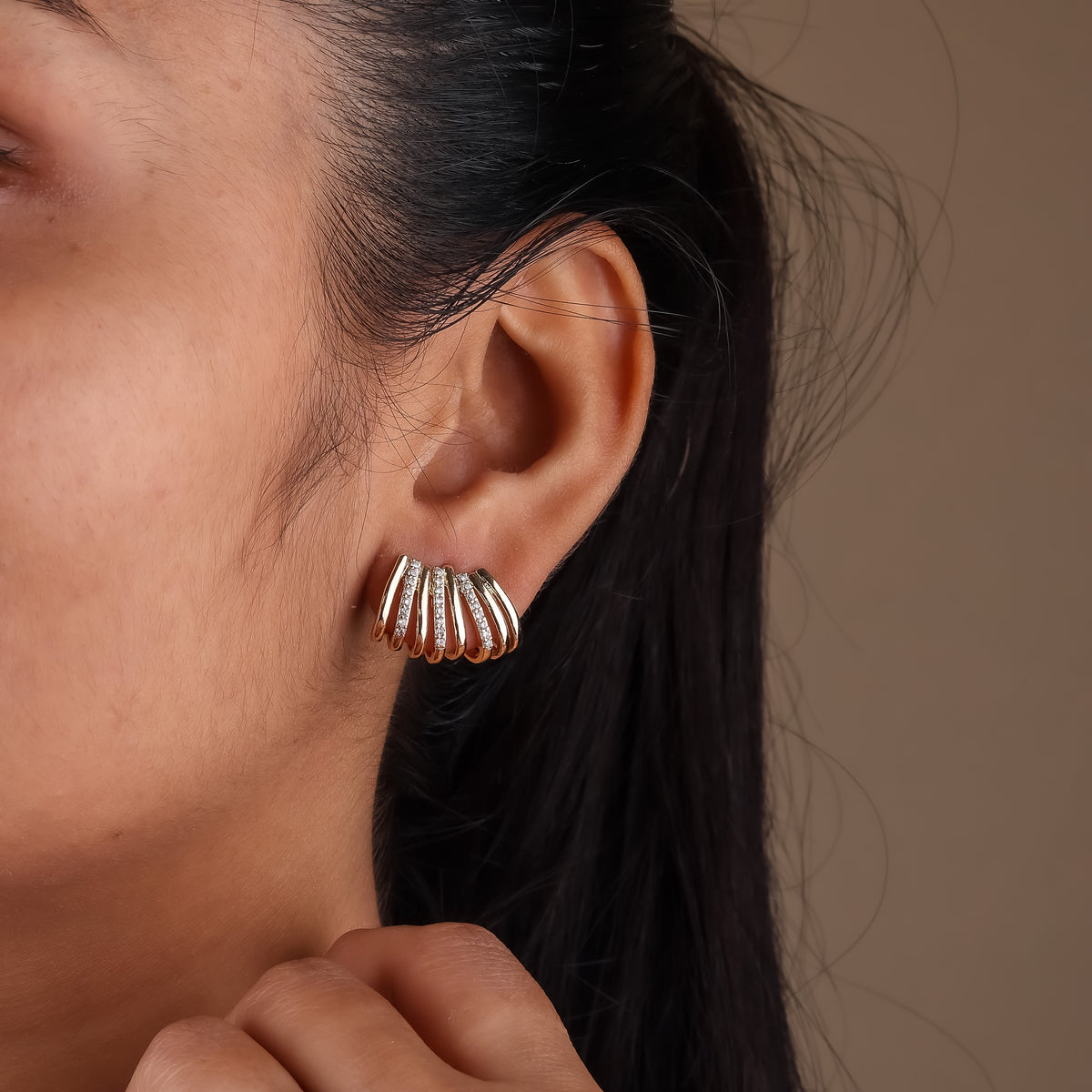 Golden Wave Studs Earrings jewellery product view 4