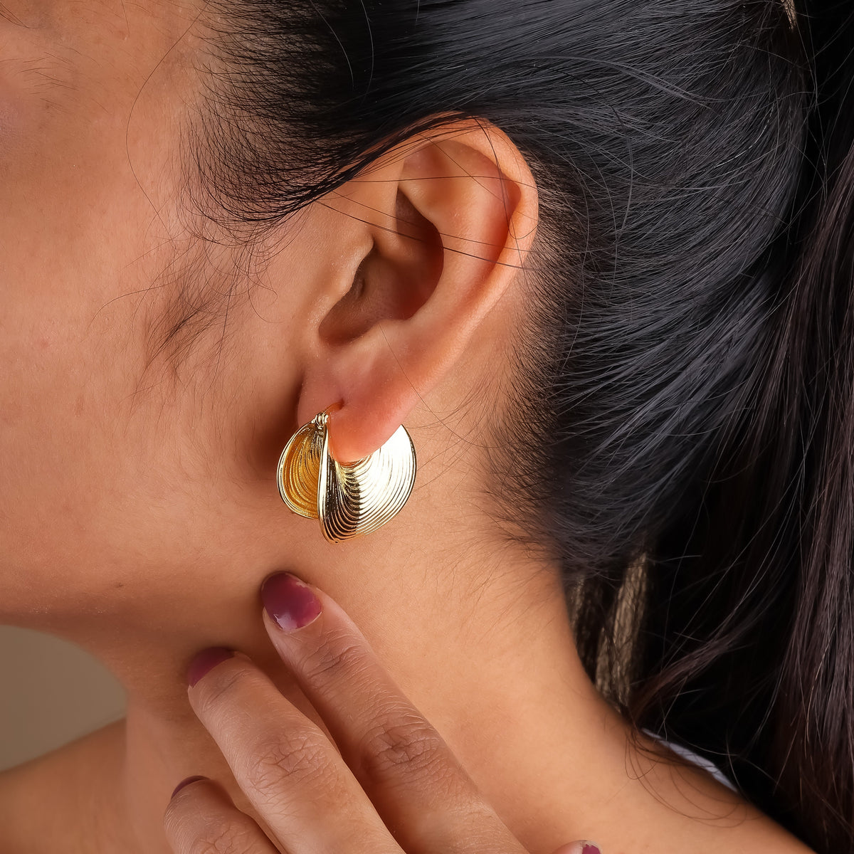 Waves Gold Hoops Earrings jewellery product view 3