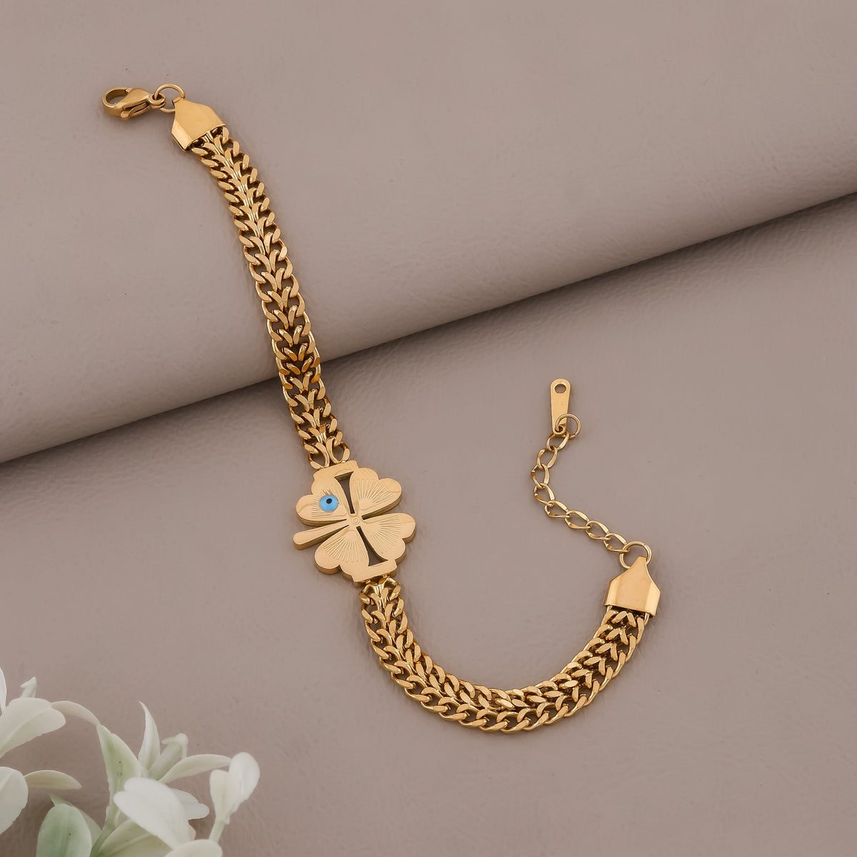 Elite Gold Nazar Clover Bracelet jewellery product view 3