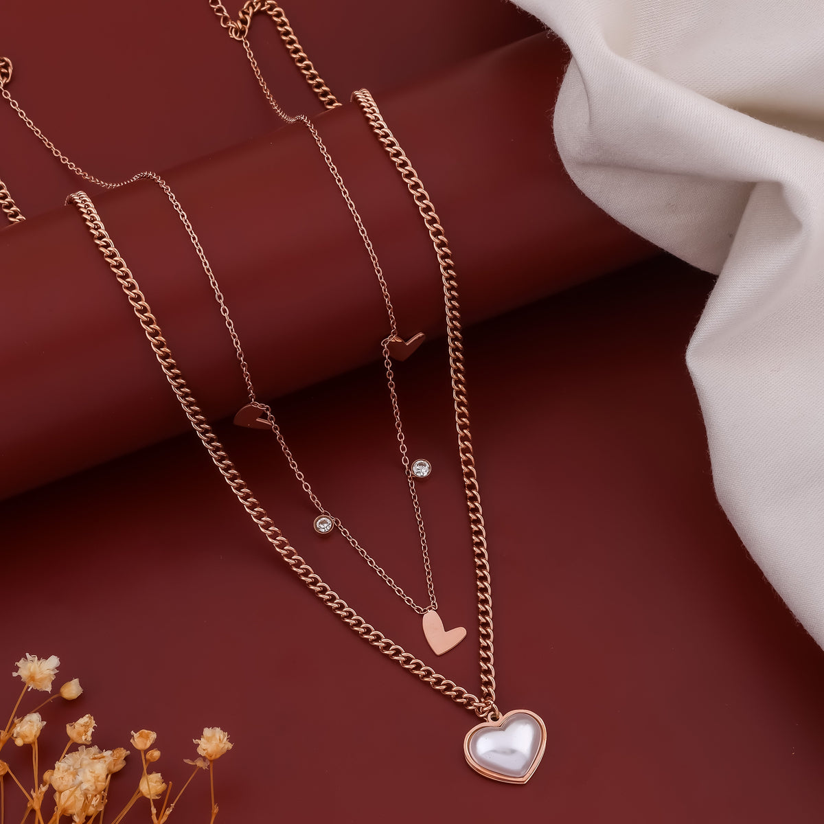 Pearl Heart 2 Layer Chain Necklace jewellery product view 2