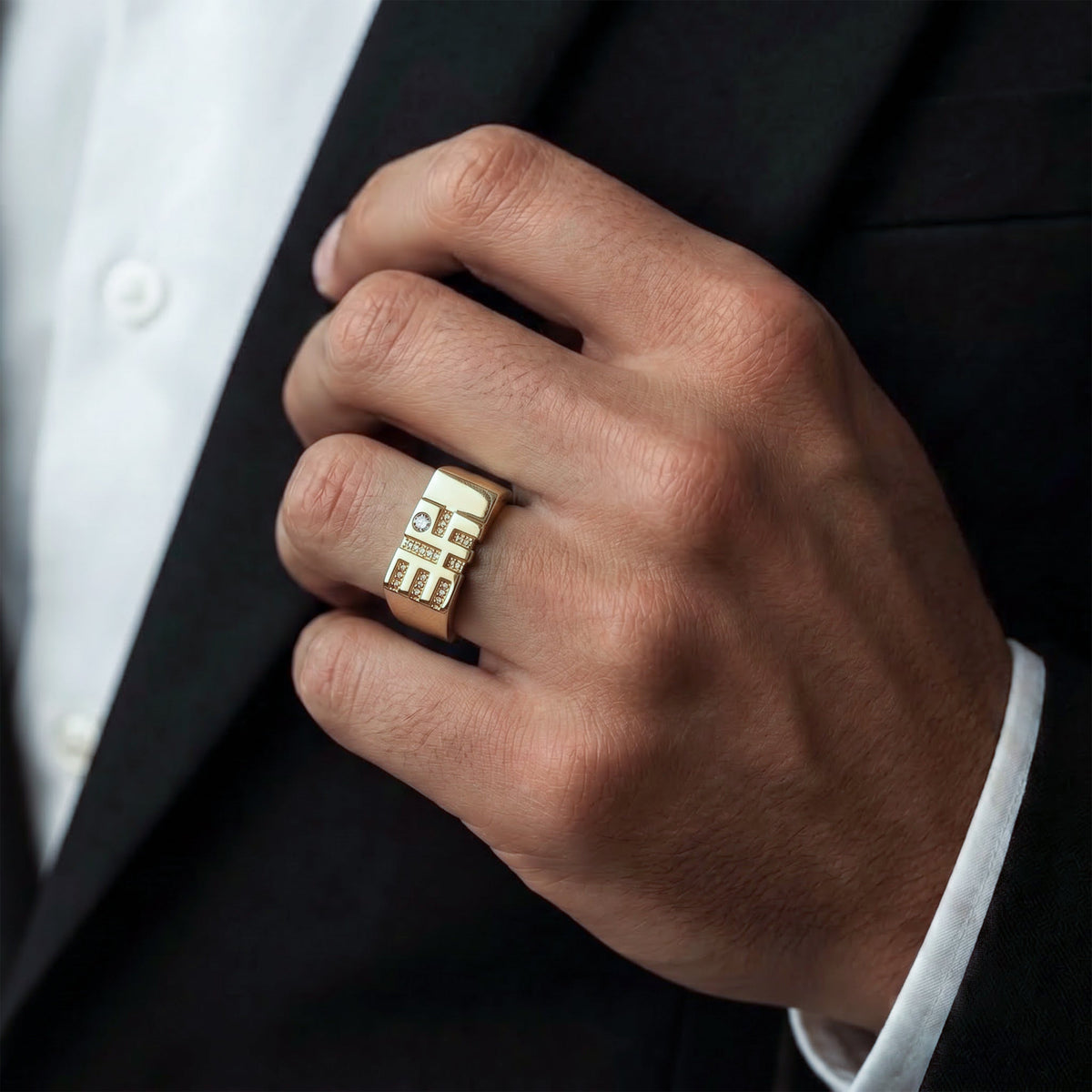 Elite Square Block Ring jewellery product view 2